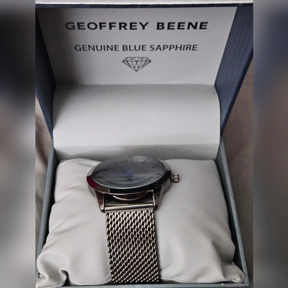 Geoffrey Beene Blue Sapphire Mesh Bracelet Watch 42mm